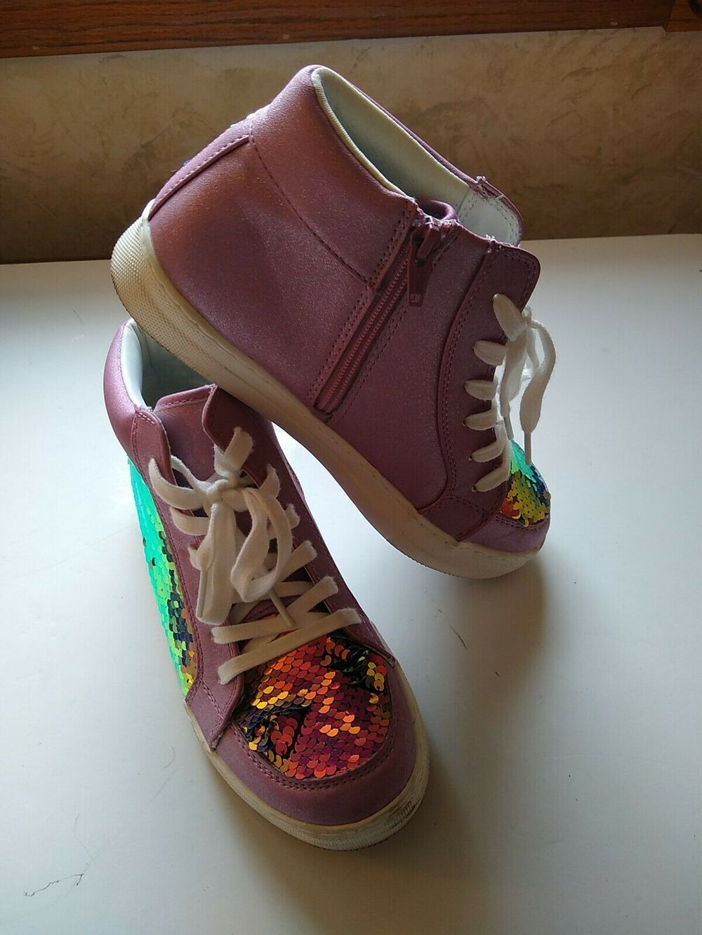 Cat & Jack Girls' Yesenia Flip Sequins Mid Top Sneakers Purple Youth Size 5